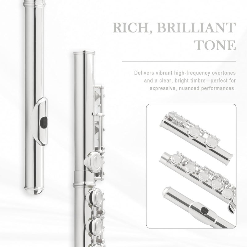 SONICAKE Closed Hole 16 Keys Flute, Silver-plated C Flutes for Beginner Student, Flute Instrument with Cleaning Kit, Carrying Case, Gloves, Tuning Rod, QFL-11 - Image 5